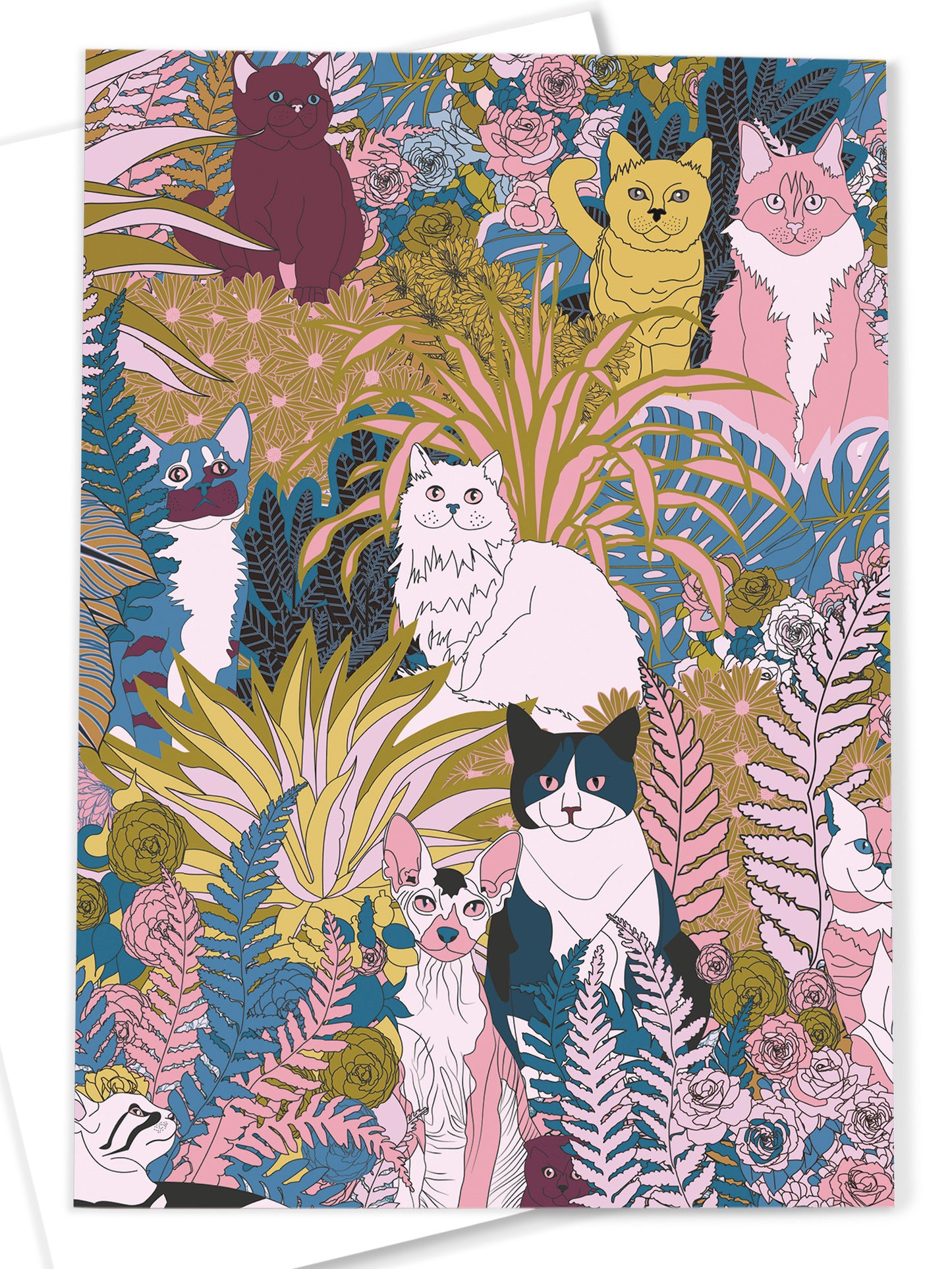Greetings Card - ‘Garden Cats’ by OMG Kitty