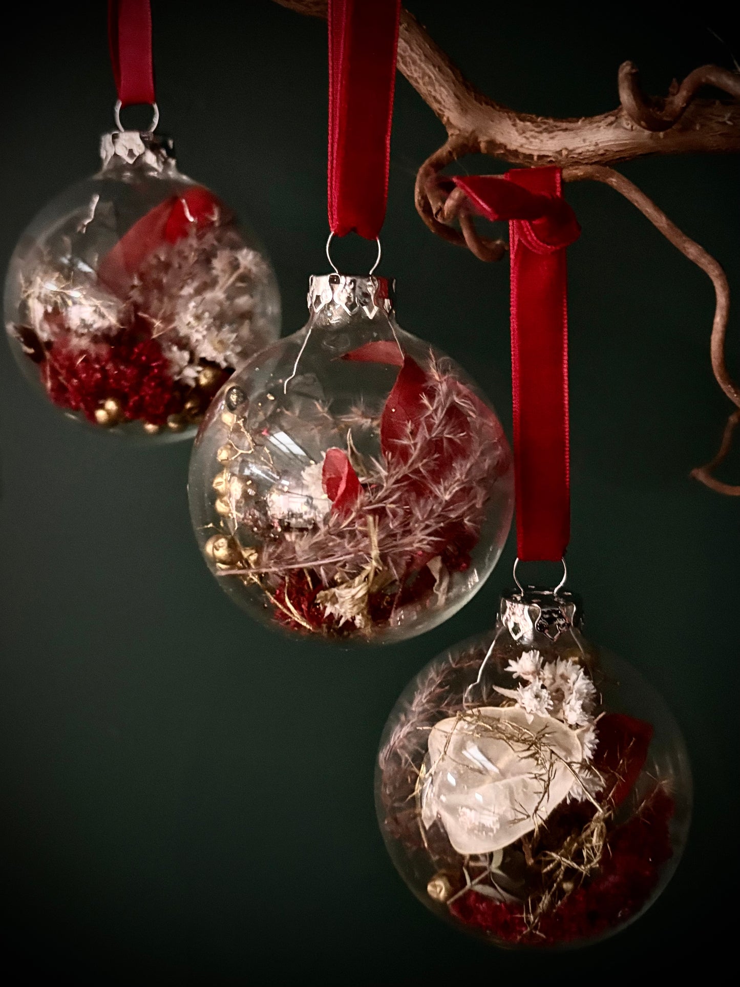 Bespoke Dried Flower Filled Baubles Set