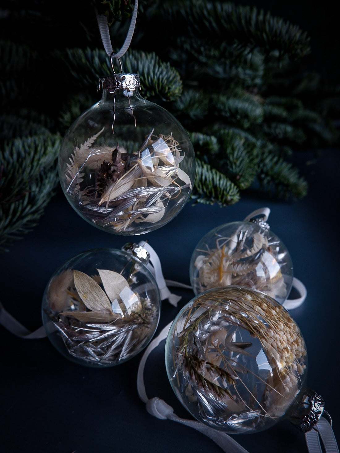 Bespoke Dried Flower Filled Baubles Set