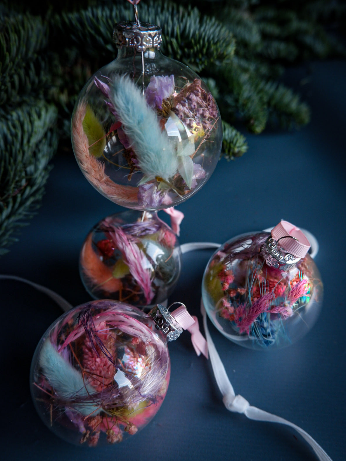 Bespoke Dried Flower Filled Baubles Set