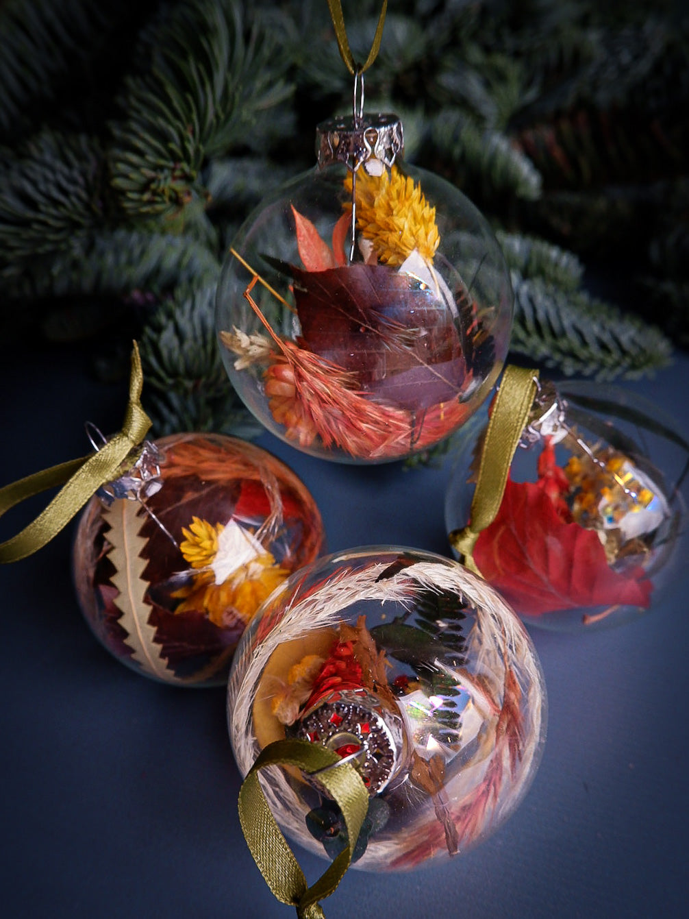 Bespoke Dried Flower Filled Baubles Set