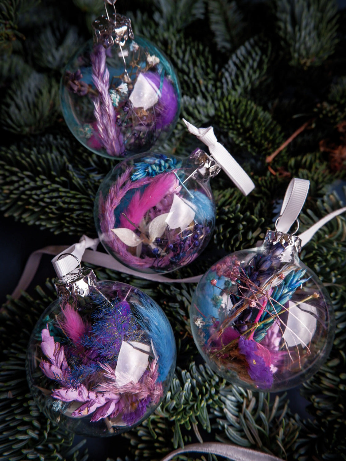 Bespoke Dried Flower Filled Baubles Set
