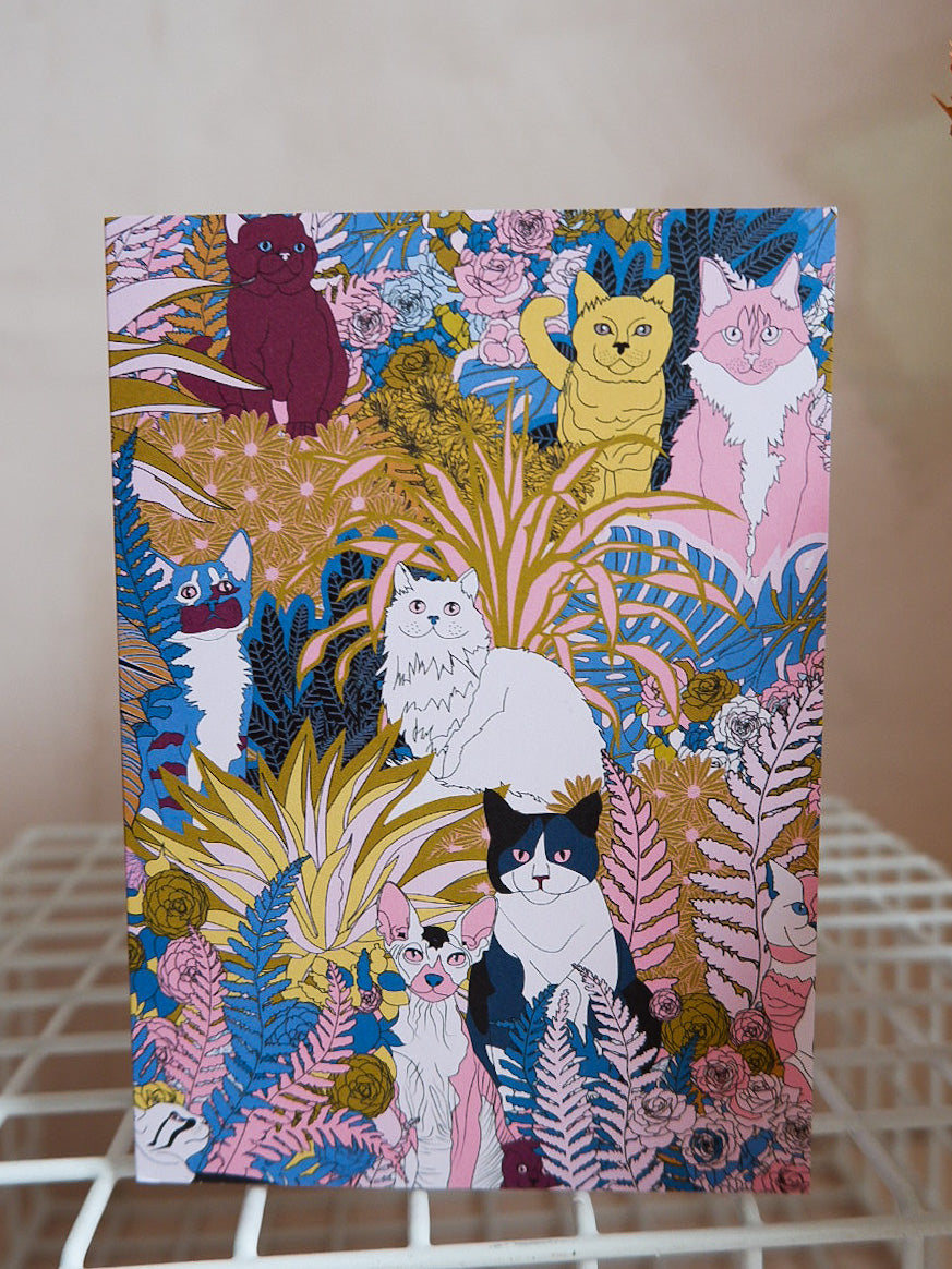 Greetings Card - ‘Garden Cats’ by OMG Kitty